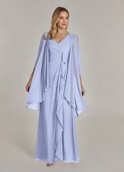 Augday Manuella A-Line V-Neck Pleated Chiffon Dress
