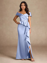 Augday Mermaid Off the Shoulder Stretch Satin Dress