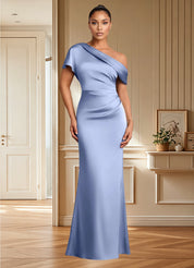 Augday Rutha Sheath One Shoulder Stretch Satin Dress