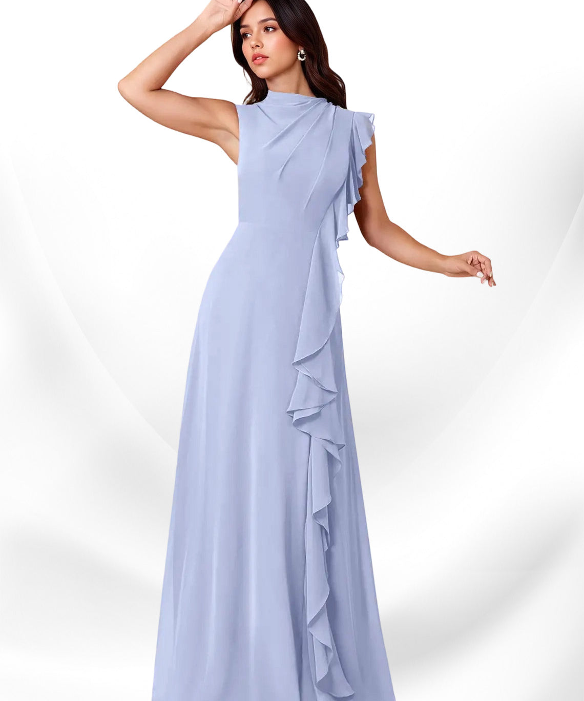 Augday Narine A-Line High Neckline Pleated Chiffon Dress