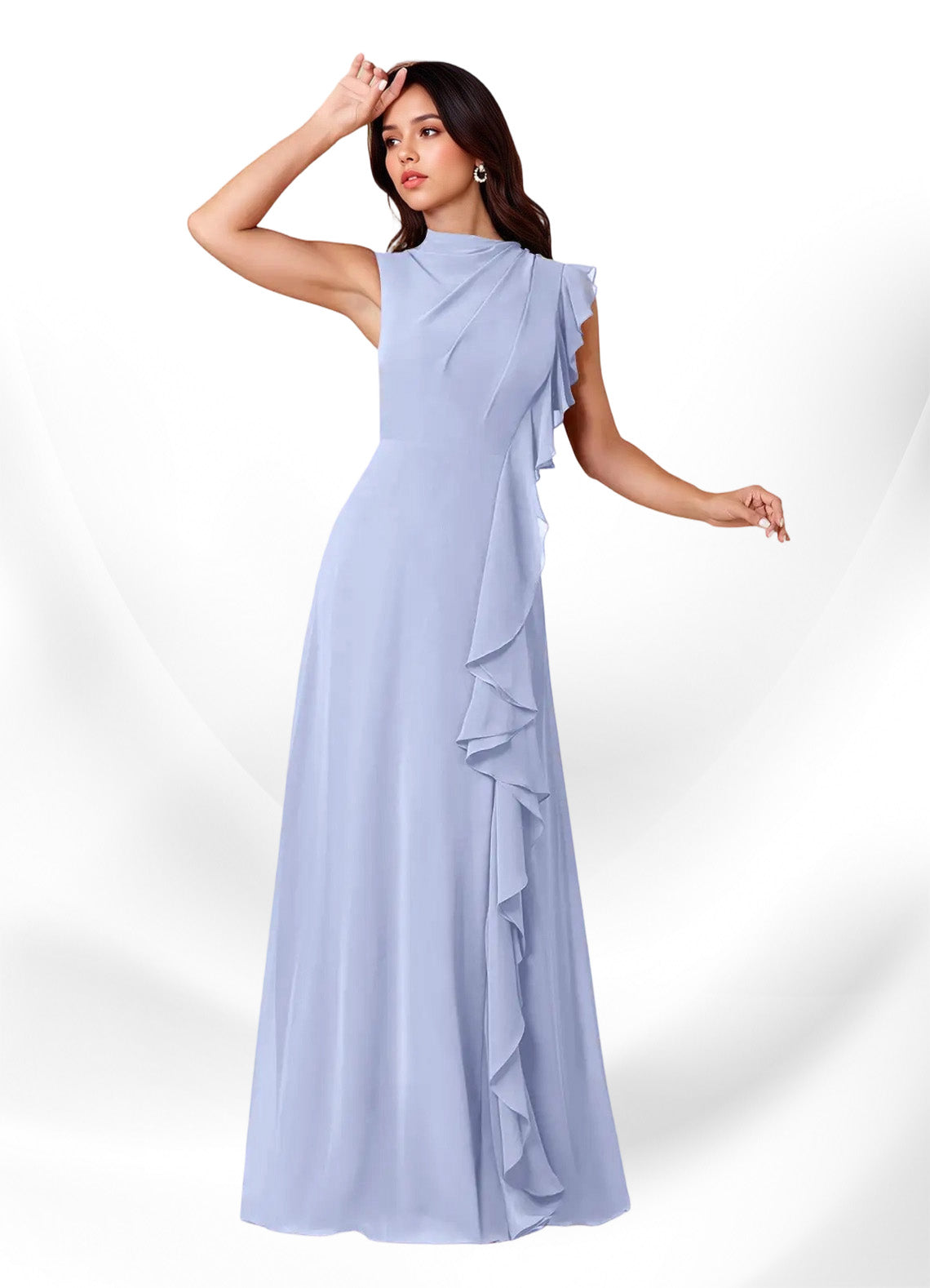 Augday Narine A-Line High Neckline Pleated Chiffon Dress