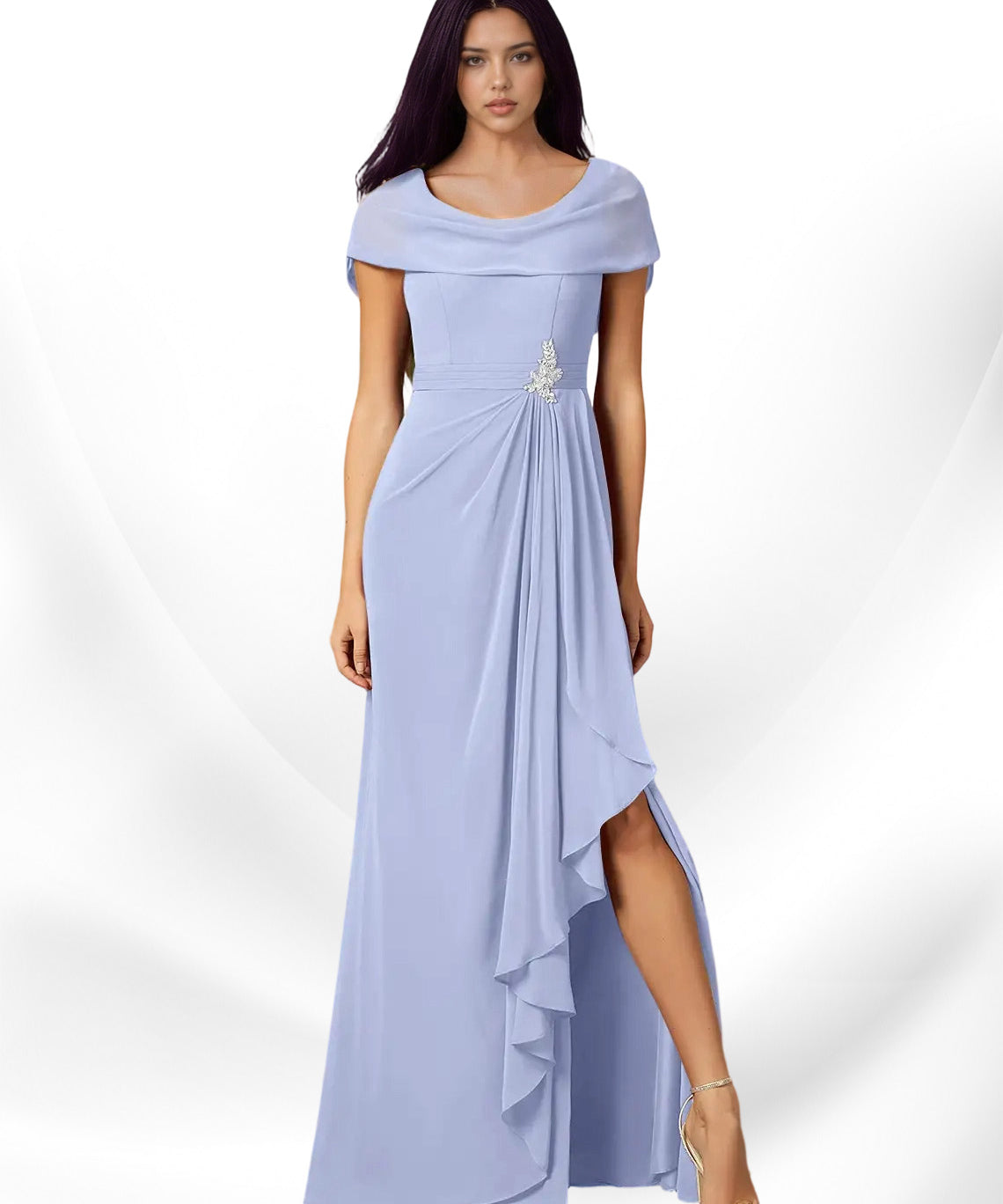 Augday Mary A-Line Side Slit Chiffon Dress