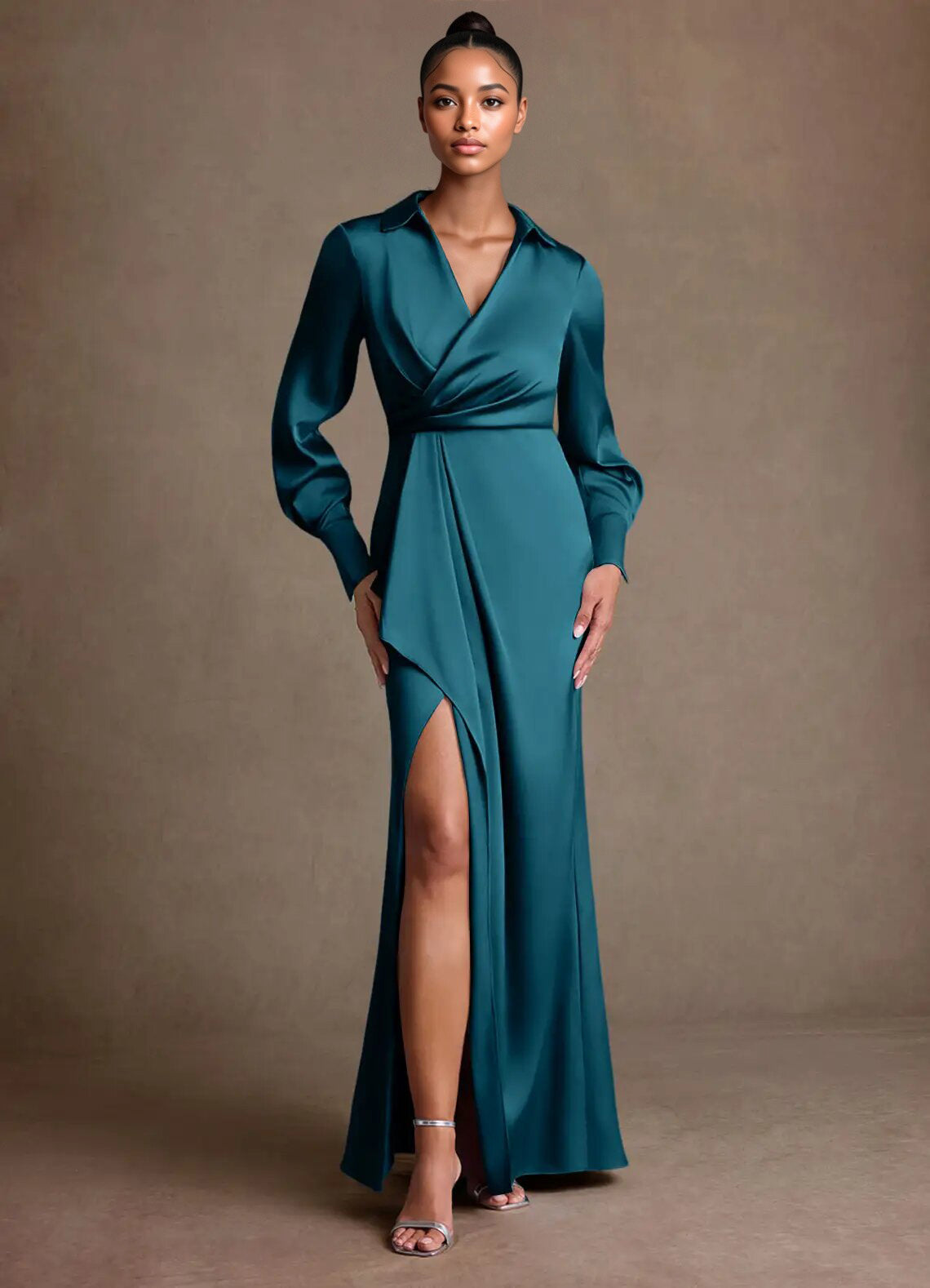 Augday Jacinta Sheath Pleated Stretch Satin Dress