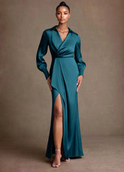 Augday Jacinta Sheath Pleated Stretch Satin Dress