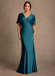 Augday Dosia Sheath Pleated Stretch Satin Dress