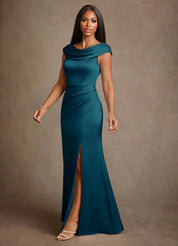Augday Irvine A-Line Pleated Stretch Satin Dress
