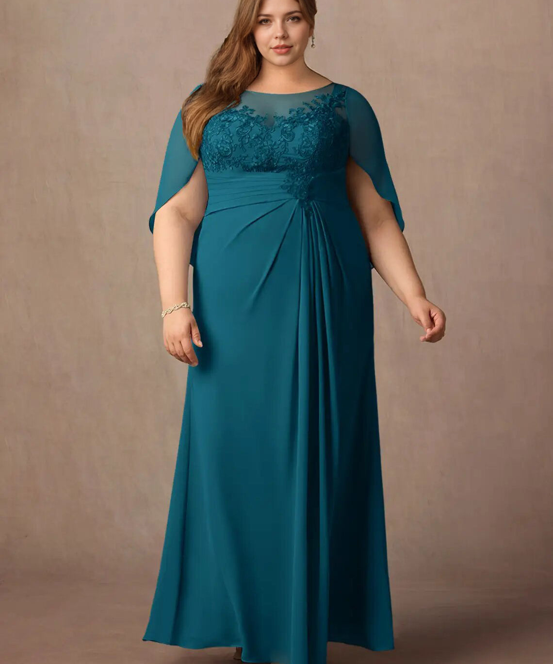 Augday Hera Mother of the Bride Dresses A-Line Lace Capelet Chiffon Dress Plus Size