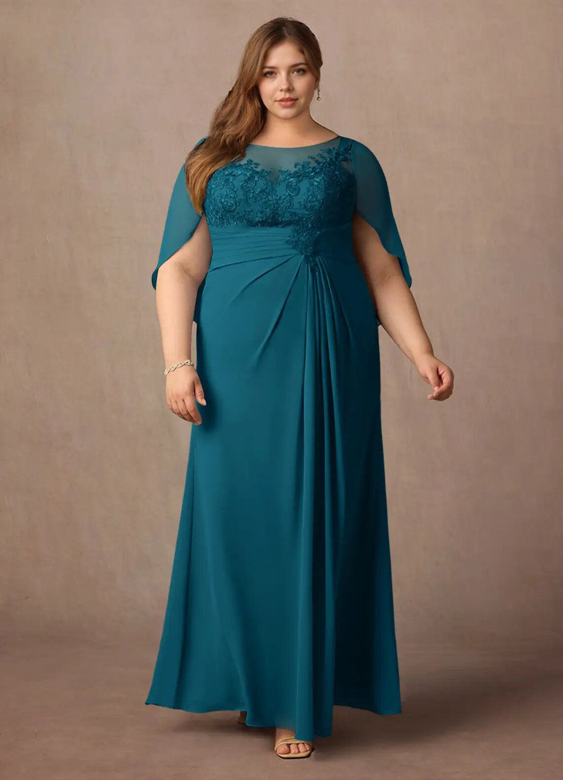 Augday Hera Mother of the Bride Dresses A-Line Lace Capelet Chiffon Dress Plus Size