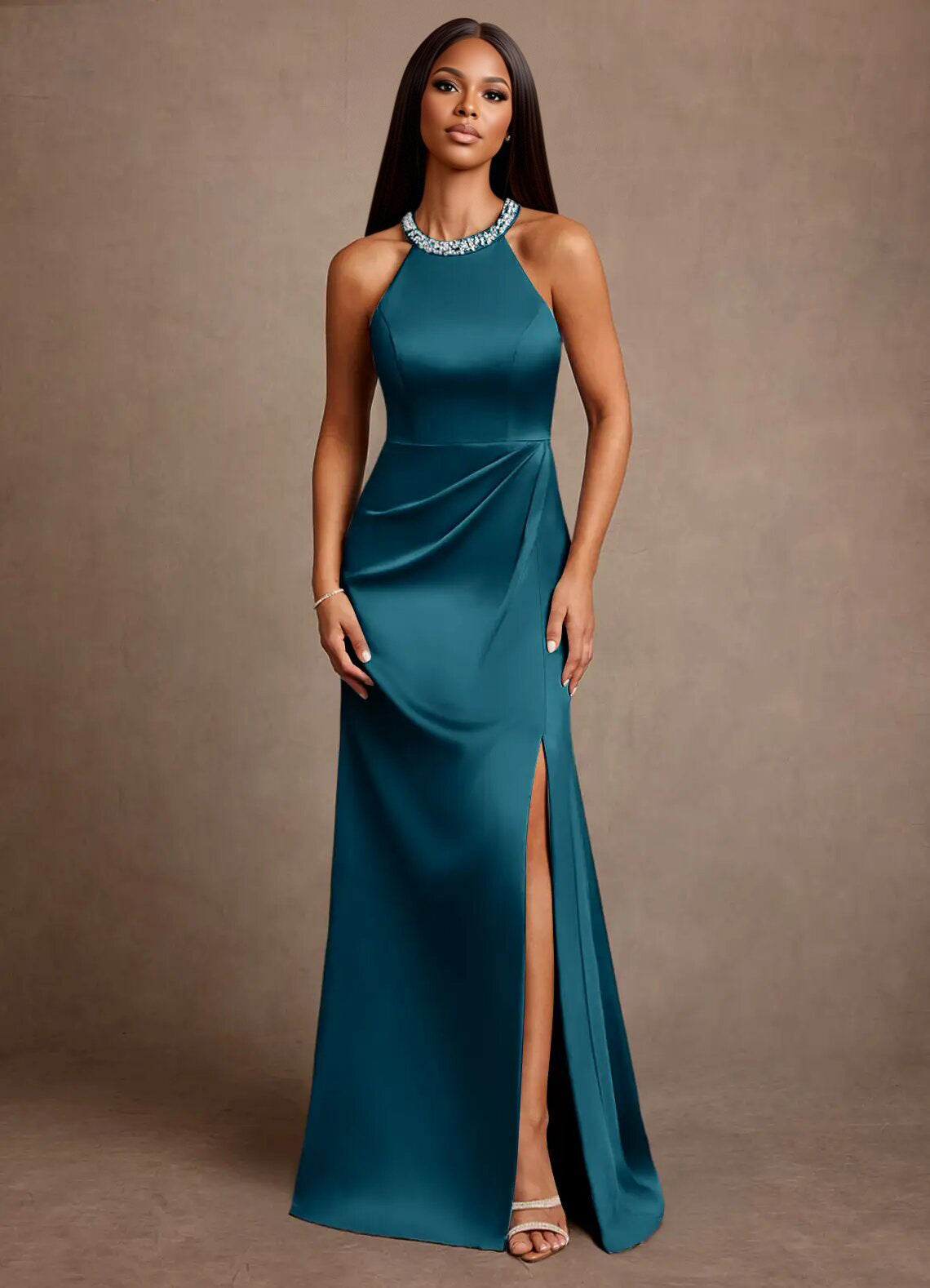 Augday Lawrence A-Line Pleated Stretch Satin Dress
