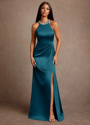Augday Lawrence A-Line Pleated Stretch Satin Dress