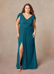 Augday  Luisa Mermaid V-Neck Pleated Mesh Dress Plus Size