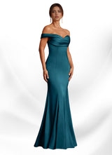 Augday Boone Mermaid Off the Shoulder Stretch Satin Dress
