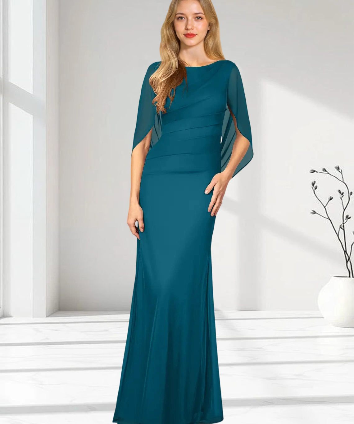 Augday Belladonna Mermaid Scoop Pleated Mesh Dress
