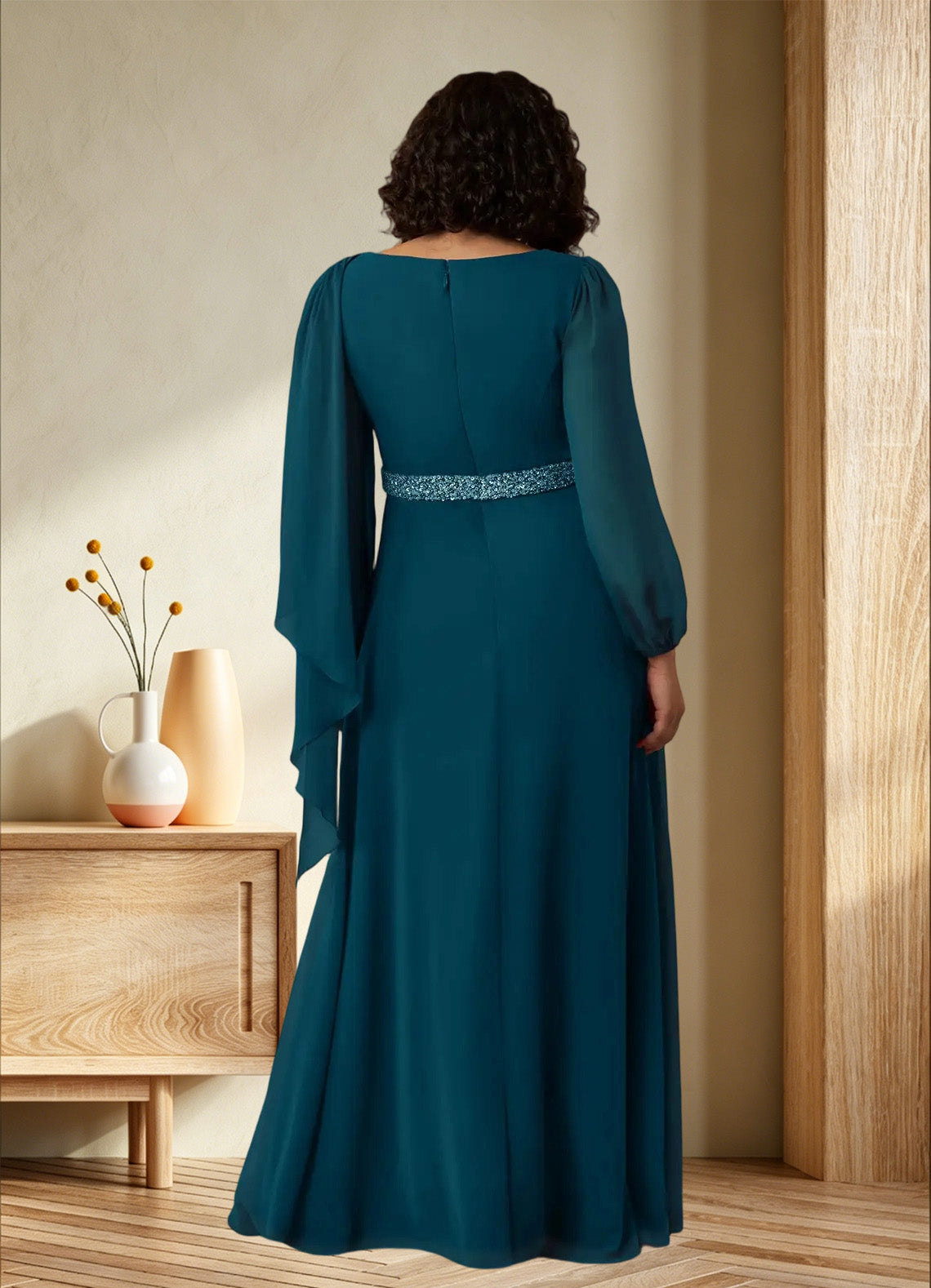 Augday Priyanka A-Line Boatneck Pleated Chiffon Dress