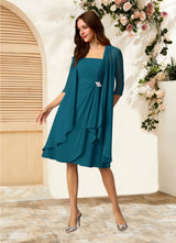 Augday Olivia A-Line Square Neckline Pleated Chiffon Dress
