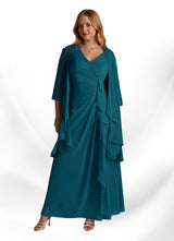 Augday Manuella A-Line V-Neck Pleated Chiffon Dress