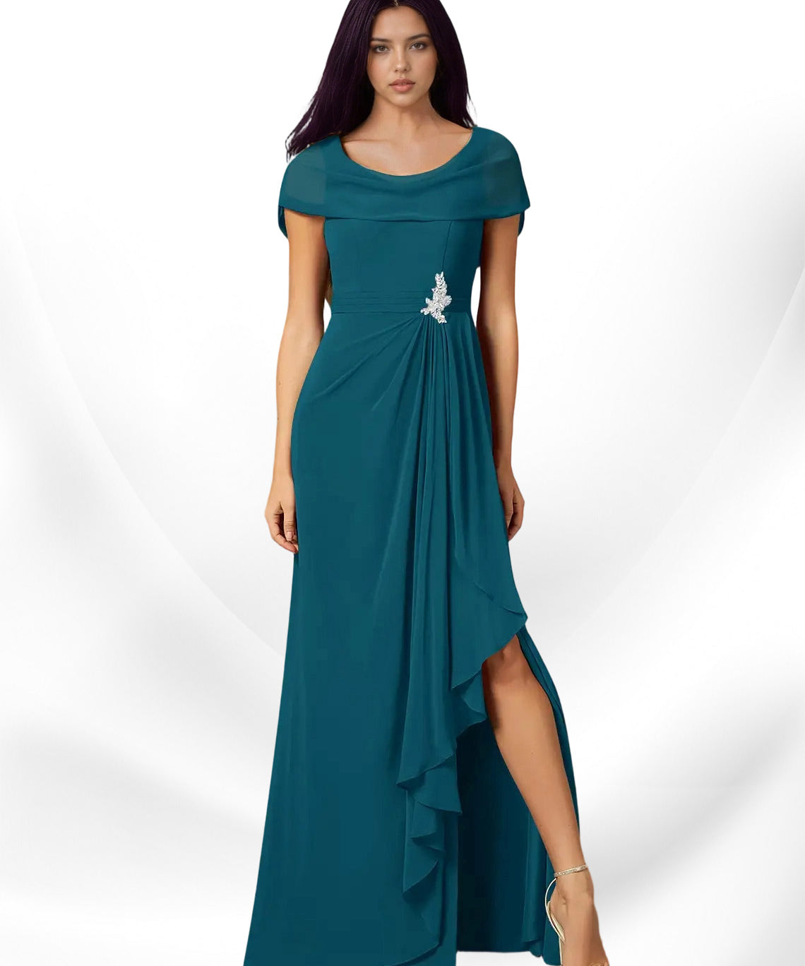 Augday Mary A-Line Side Slit Chiffon Dress