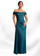 Augday Beah Sheath Off the Shoulder Stretch Satin Dress