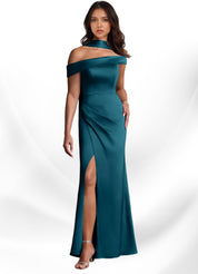 Augday Kamala Sheath One Shoulder Stretch Satin Dress
