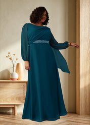 Augday Priyanka A-Line Boatneck Pleated Chiffon Dress