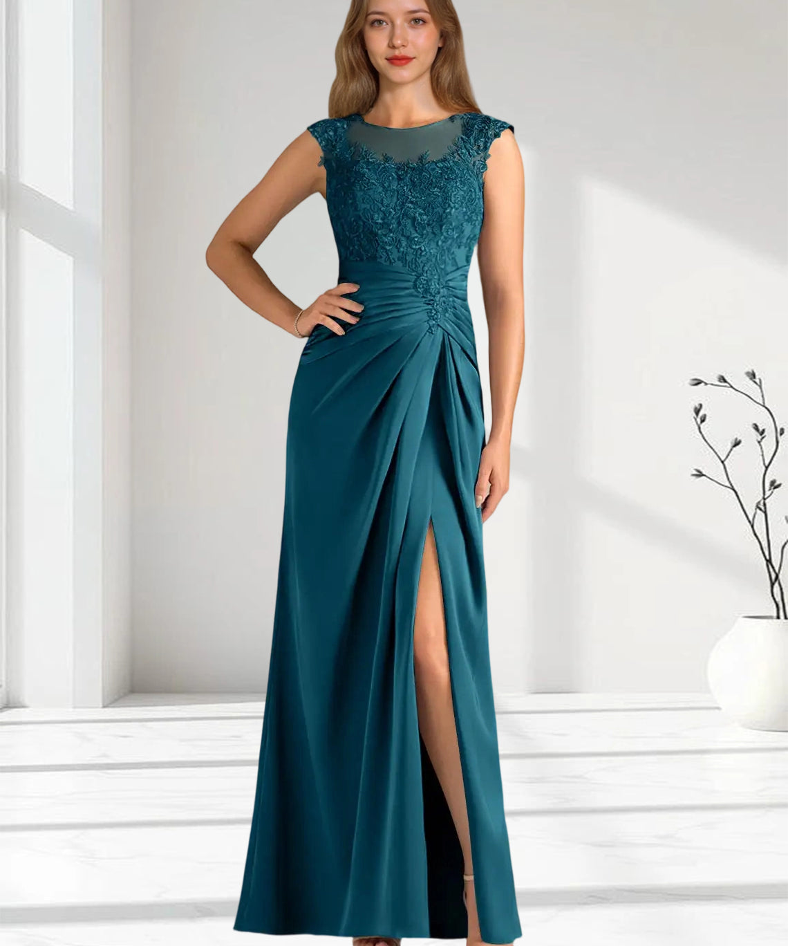 Augday Santa Barbara Sheath Pleated Stretch Satin Dress