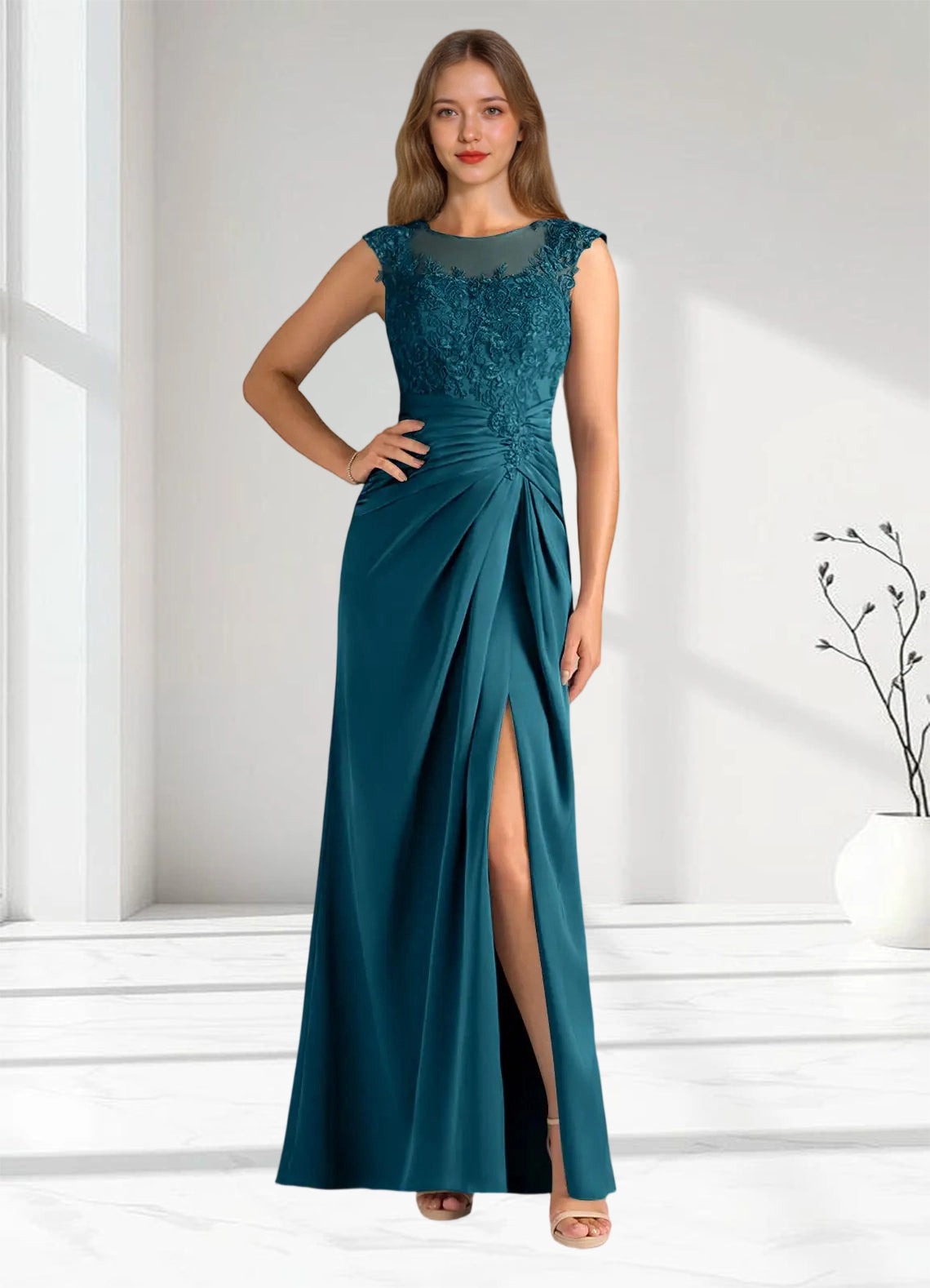 Augday Santa Barbara Sheath Pleated Stretch Satin Dress