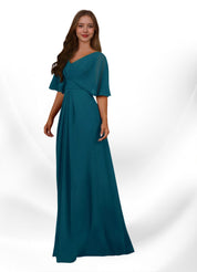 Augday Oksana A-Line V-Neck Pleated Chiffon Dress