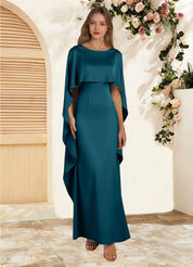 Augday Eli Sheath Boatneck Stretch Satin Dress