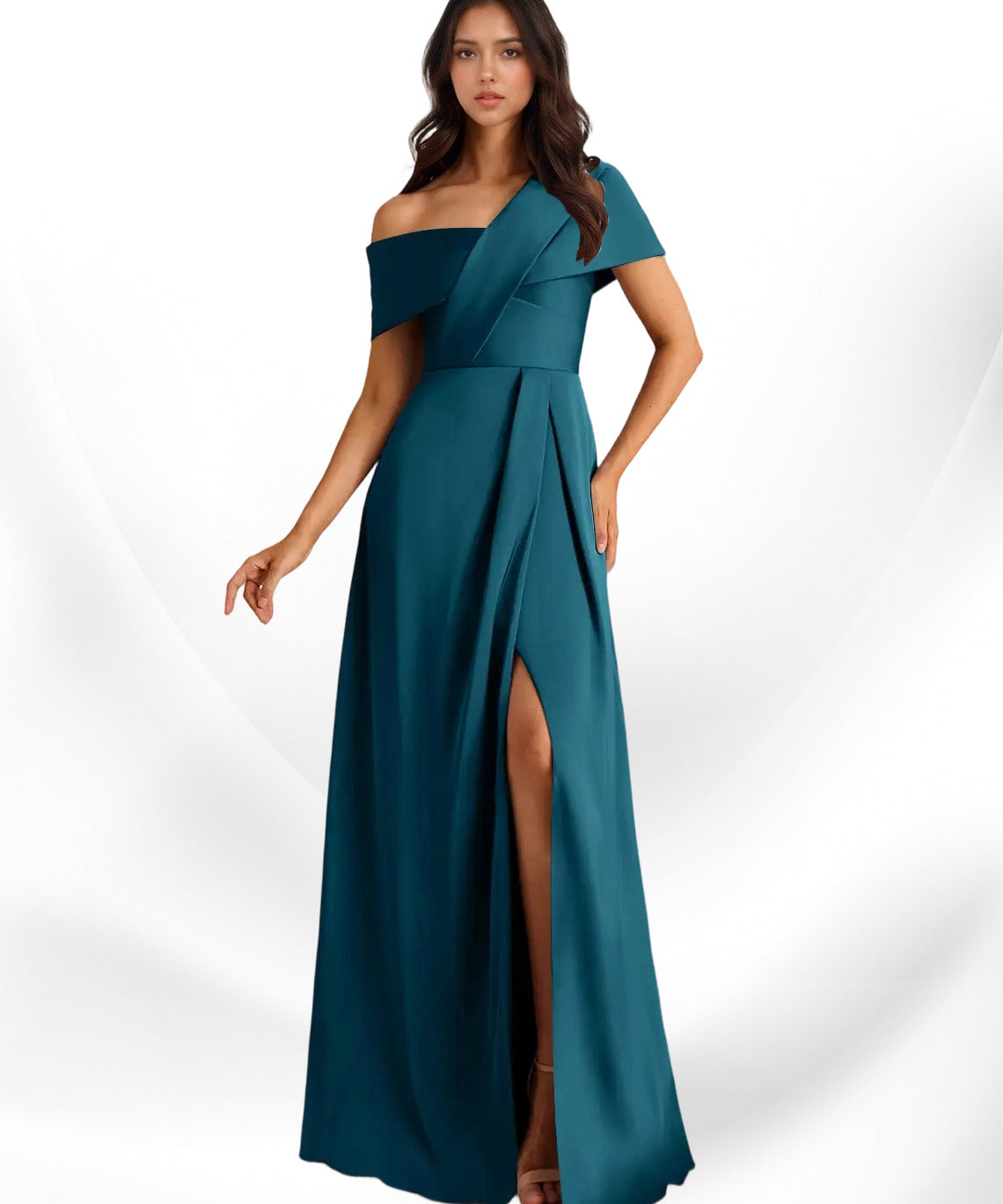 Augday Milton A-Line Pleated Stretch Satin Dress