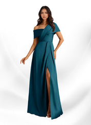 Augday Milton A-Line Pleated Stretch Satin Dress