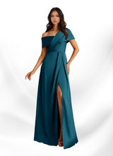 Augday Milton A-Line Pleated Stretch Satin Dress