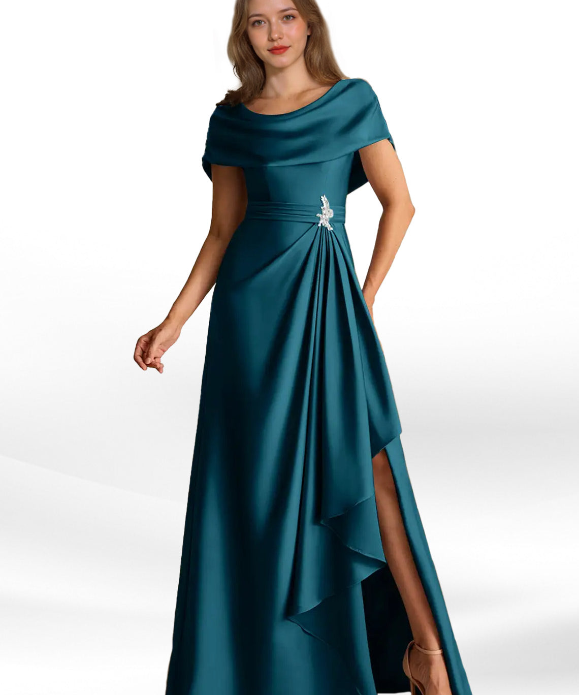 Augday Branford A-Line Pleated Stretch Satin Dress