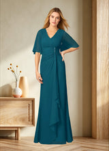 Augday Carson A-Line V-Neck Lace Chiffon Dress