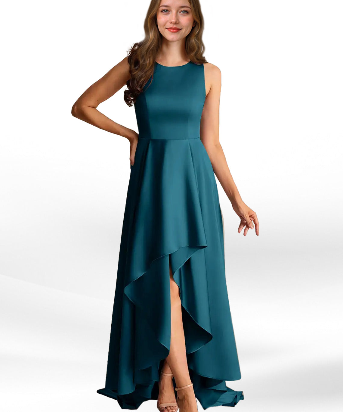 Augday Niles A-Line Trains Stretch Satin Dress