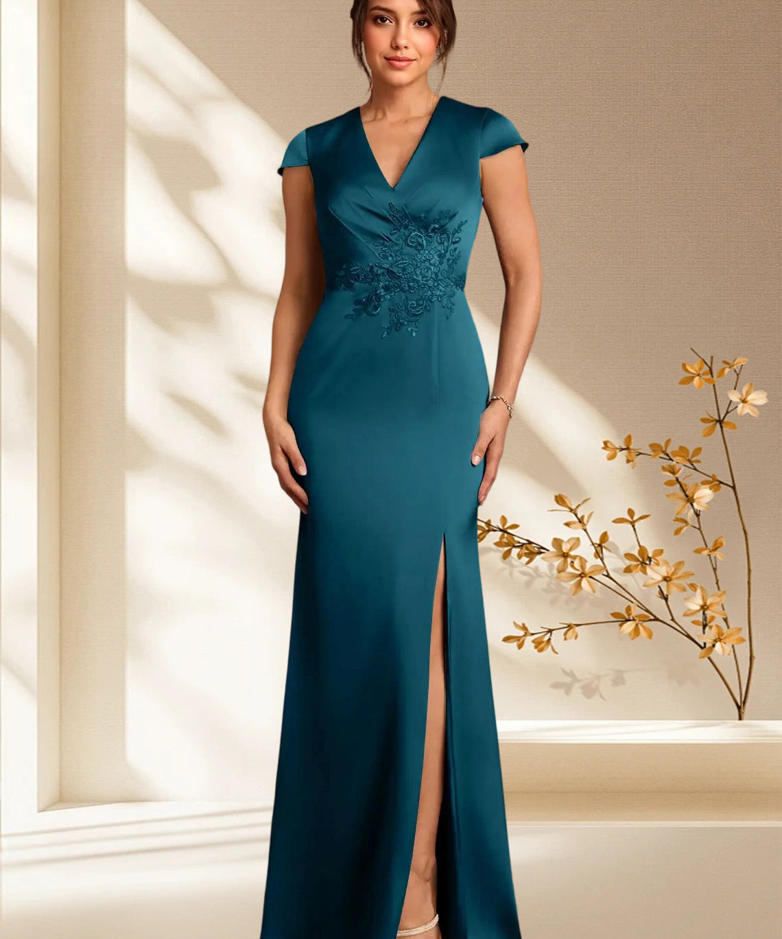 Augday Rilda Sheath Lace Stretch Satin Dress