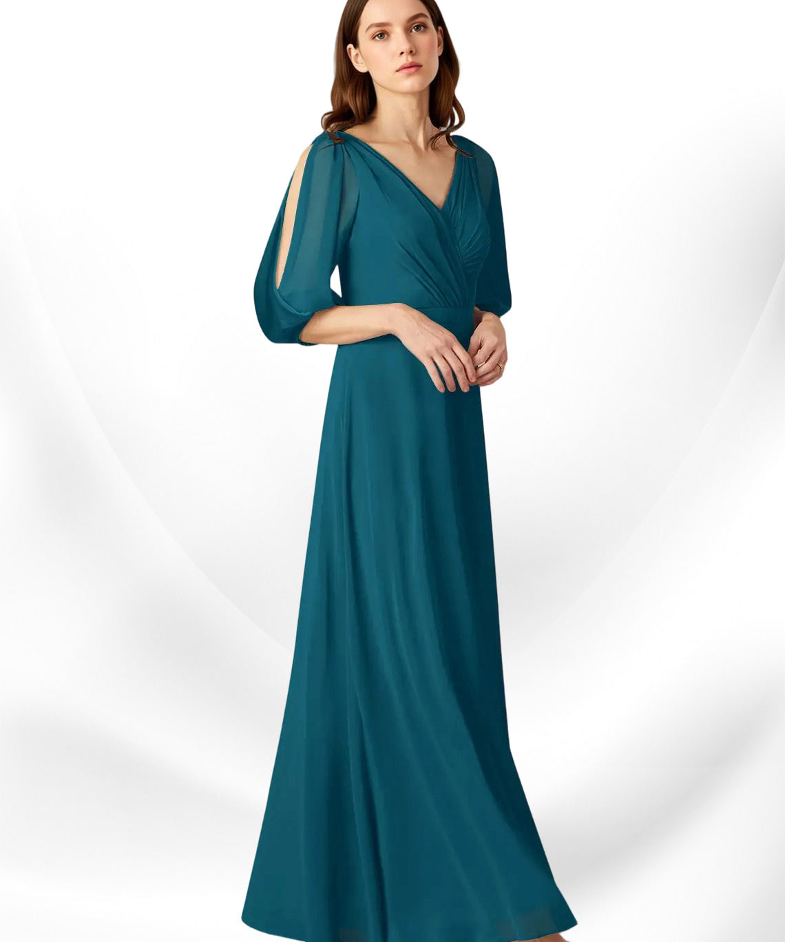 Augday Bronwyn A-Line V-Neck Ruched Chiffon Dress