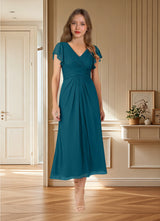 Augday Vera A-Line V-Neck Pleated Mesh Dress