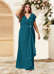 Augday Snapdragon A-Line V-Neck Ruched Chiffon Dress