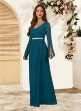 Augday Belinda A-Line V-Neck Pleated Chiffon Dress