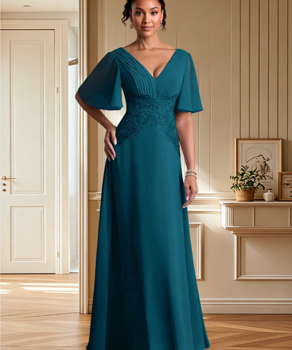 Augday Milliat A-Line Lace Chiffon Dress