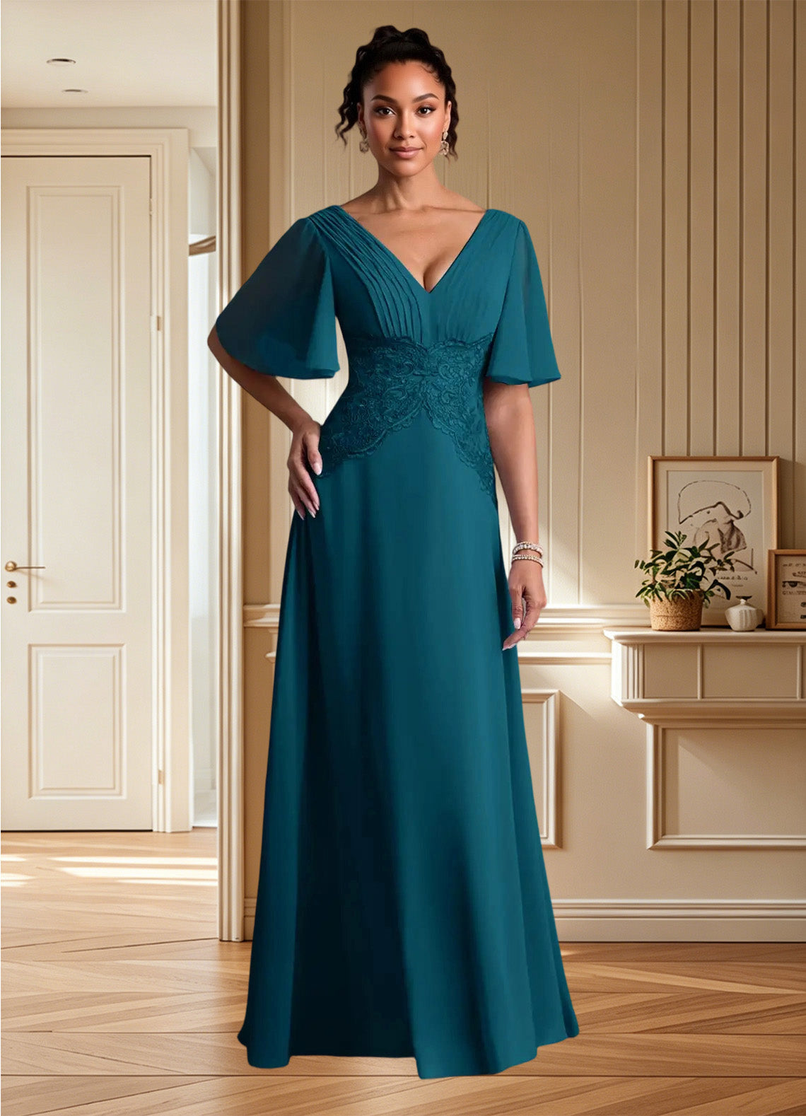 Augday Milliat A-Line Lace Chiffon Dress