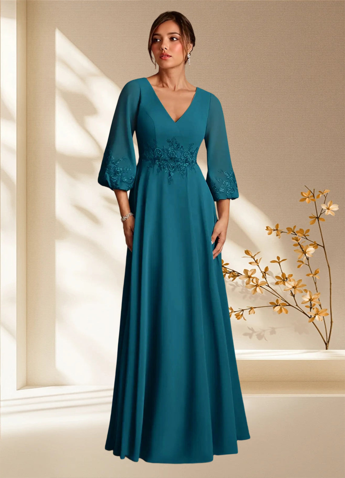 Augday Yorba A-Line Lace Chiffon Dress