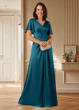 Augday Emmeline A-Line Pleated Stretch Satin Dress