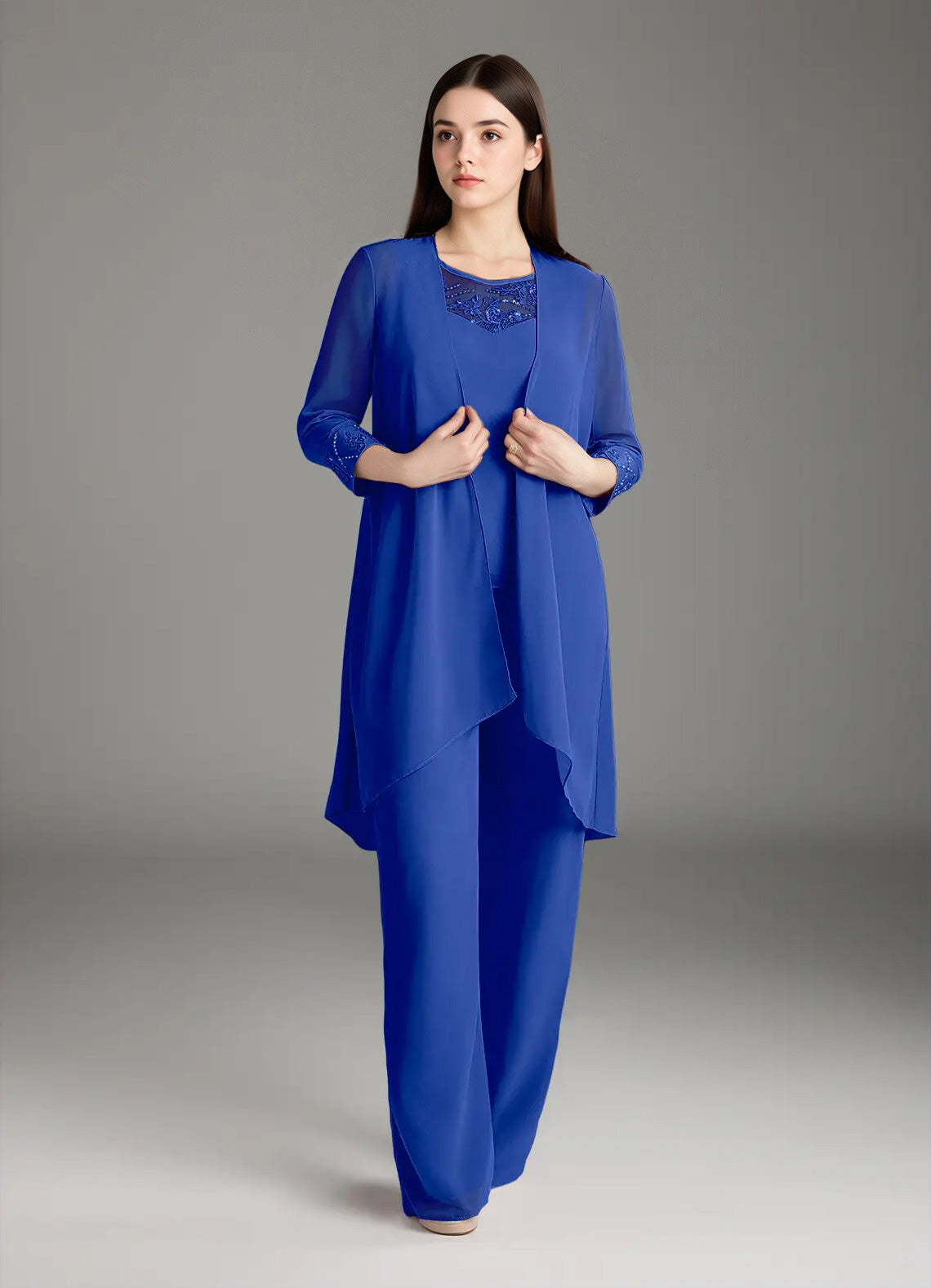 Augday Maura Mother of the Bride Dresses Jumpsuit Pantsuit Sequins Chiffon Dress