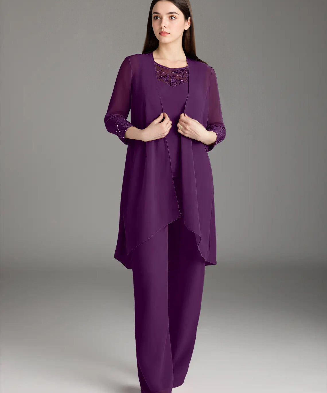 Augday Maura Mother of the Bride Dresses Jumpsuit Pantsuit Sequins Chiffon Dress