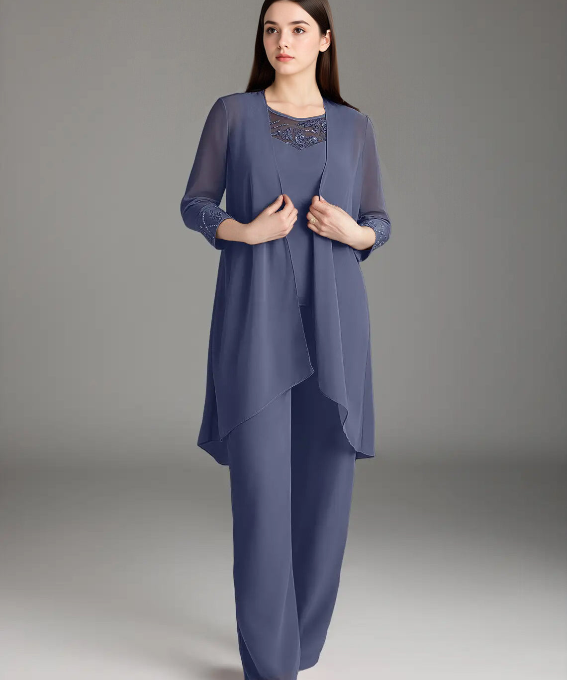 Augday Maura Mother of the Bride Dresses Jumpsuit Pantsuit Sequins Chiffon Dress