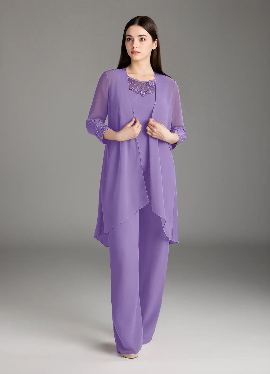 Augday Maura Mother of the Bride Dresses Jumpsuit Pantsuit Sequins Chiffon Dress