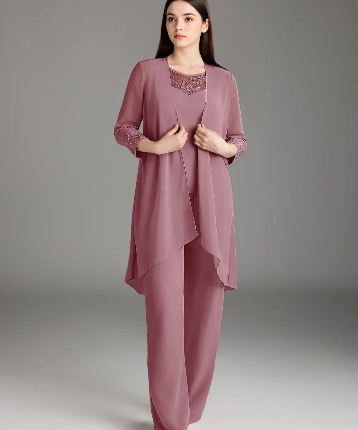 Augday Maura Mother of the Bride Dresses Jumpsuit Pantsuit Sequins Chiffon Dress