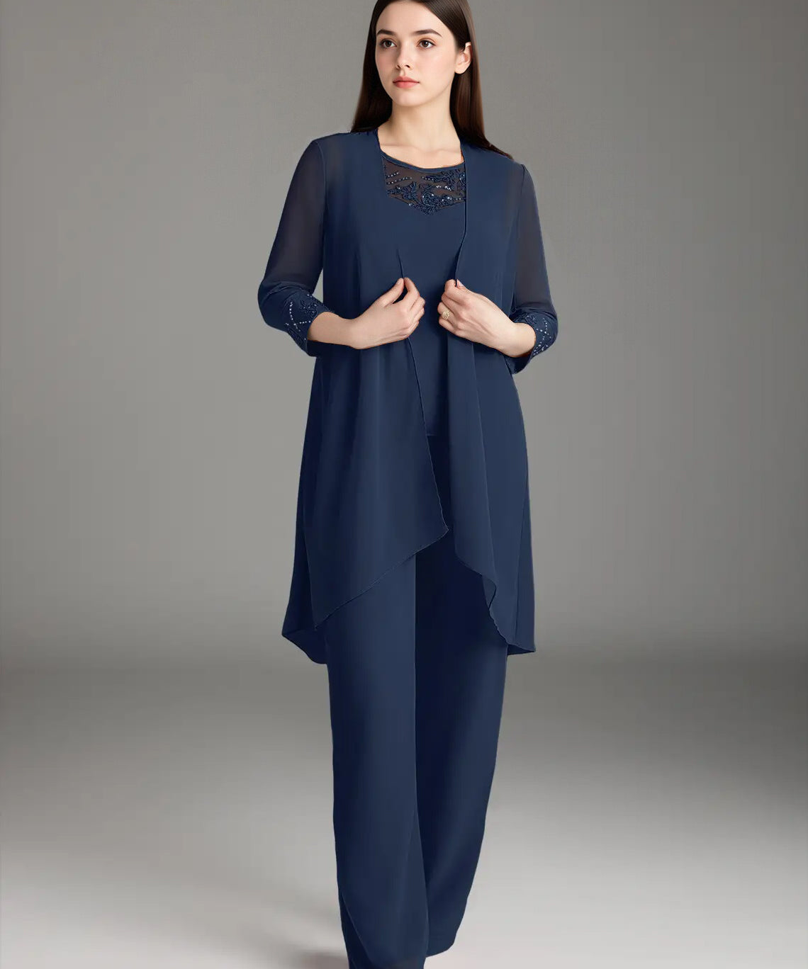 Augday Maura Mother of the Bride Dresses Jumpsuit Pantsuit Sequins Chiffon Dress