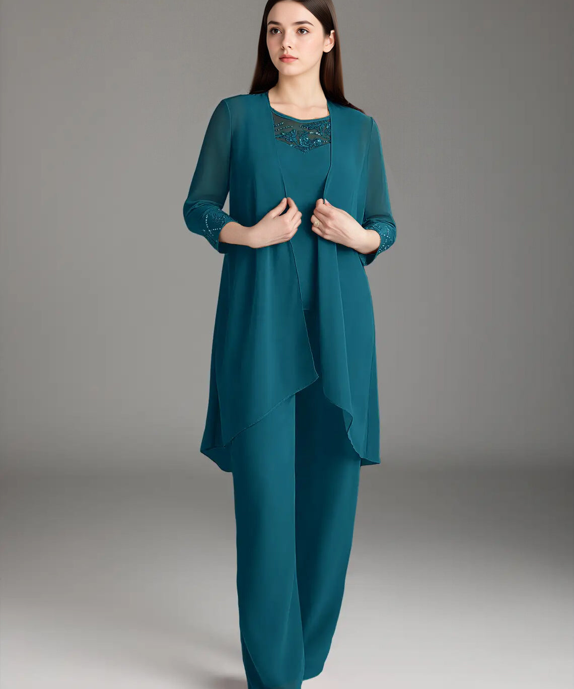 Augday Maura Mother of the Bride Dresses Jumpsuit Pantsuit Sequins Chiffon Dress